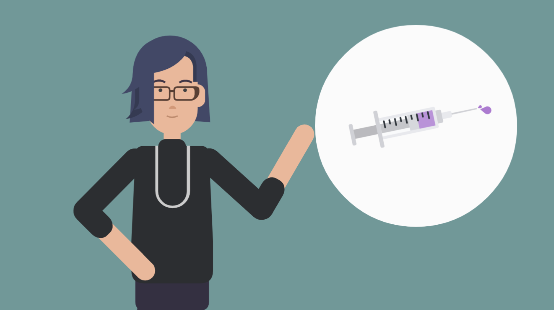 graphic of woman showing off a vaccine vial