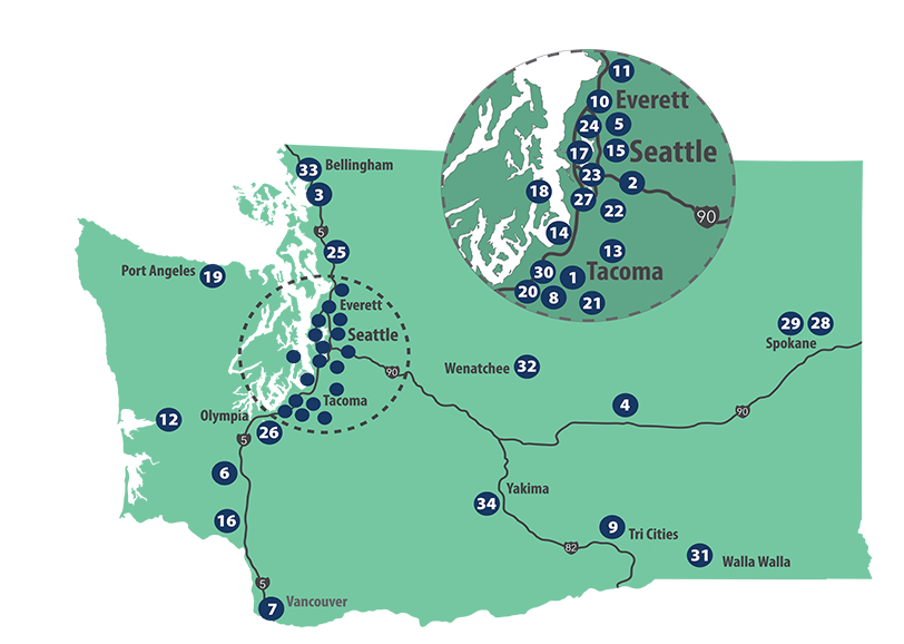 WA State colleges showing all 34 colleges